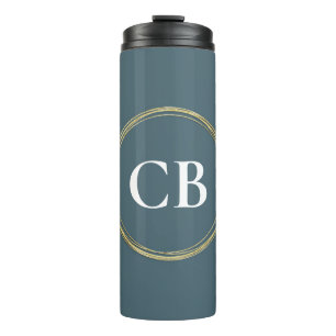 Muted Elegance - Slate Blue Monogram  Thermal Tumbler