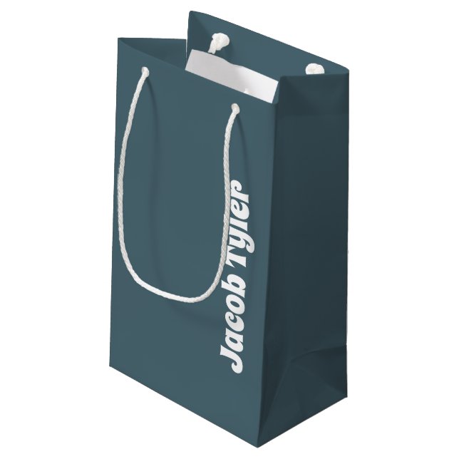 Muted Elegance - Small Slate Blue Name Gift Bag (Back Angled)