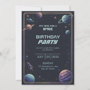 Muted Engraved Pastel Space Planet Frame Birthday Invitation