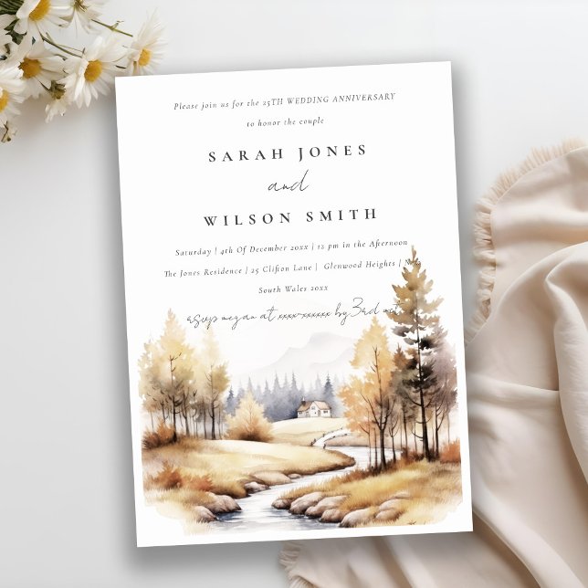 Muted Fall Autumn Landscape Wedding Anniversary Invitation (Creator Uploaded)