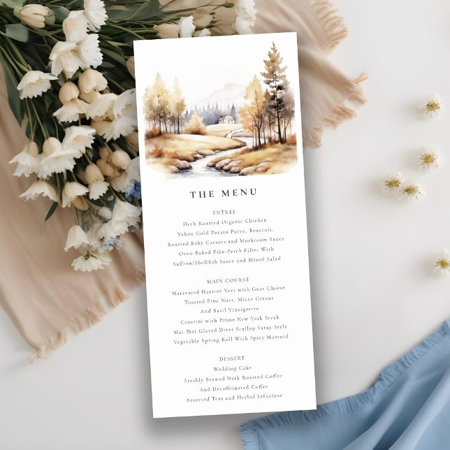 Muted Fall Autumn Landscape Wedding Menu Card (Creator Uploaded)