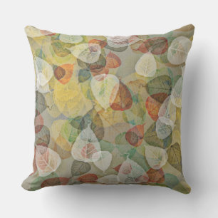 Muted Fall Leaves Orange White Green Cushion