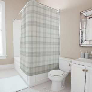 Muted Farmhouse Gray Plaid w/ Linen Texture Shower Curtain