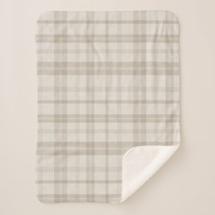 Muted Farmhouse Taupe Plaid Sherpa Blanket