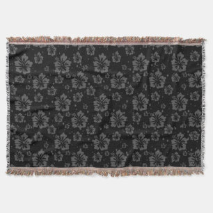 Muted Floral Abstract Plain Black Throw Blanket