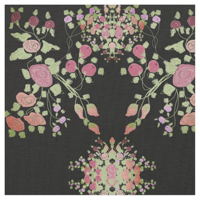 Muted Floral And Berry Design Fabric (Close Up)