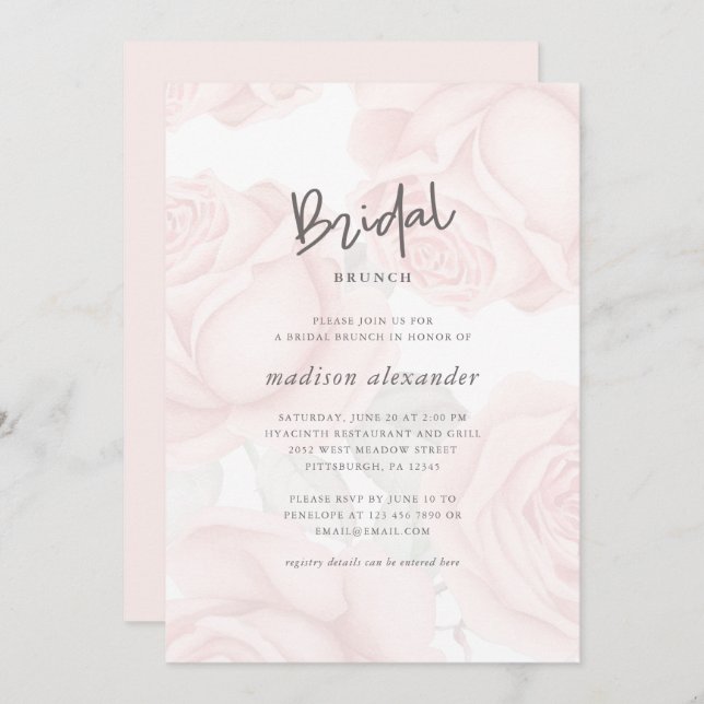 Muted Floral Blush Bridal Brunch Invitation (Front/Back)