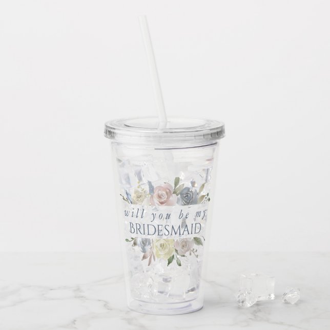 Muted Floral Frame | Elegant Rose Bridesmaid Ask Acrylic Tumbler (Front Ice)
