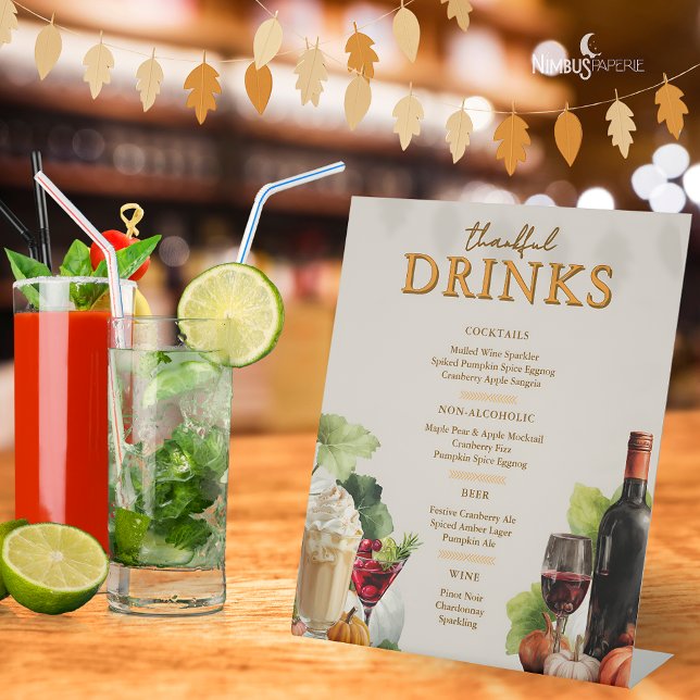 Muted Floral Thanksgiving Bar Menu Pedestal Sign (Creator Uploaded)