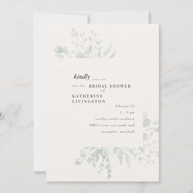 Muted Foliage Cream Bridal Shower Invitation (Front)