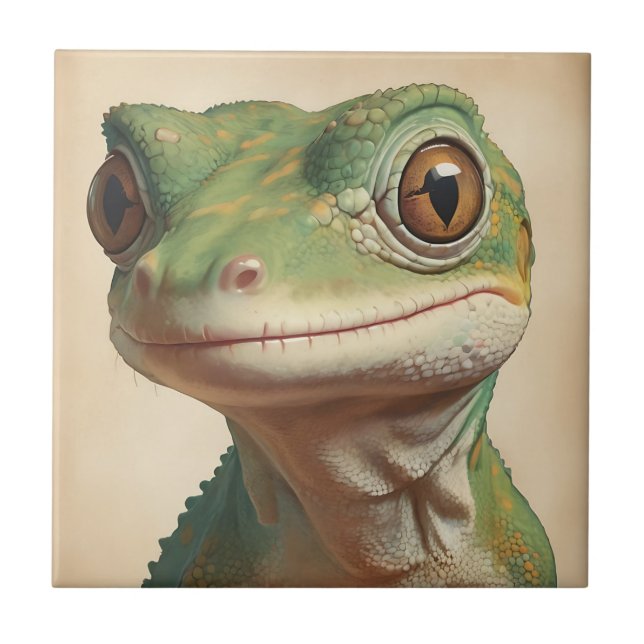 Muted Gecko Retro Portrait Tile (Front)