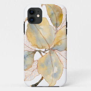 Muted Gold Blue Watercolor Botanical Leaves Case-Mate iPhone Case