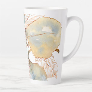 Muted Gold Blue Watercolor Botanical Leaves Latte Mug