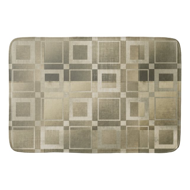 Muted Gold Squares Modern Geometric Glam Bath Mat (Front)