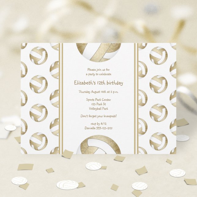 muted gold volleyballs pattern girls birthday invitation (Creator Uploaded)