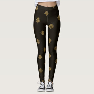 Muted Golden Leaves Black Leggings