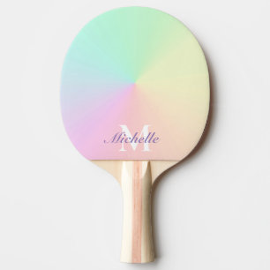 Muted Gradient Ombre Rainbow Name Monogram Ping Pong Paddle