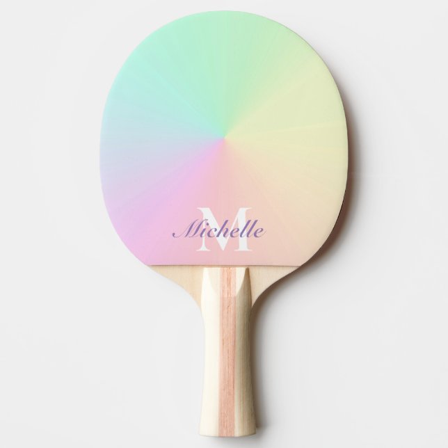 Muted Gradient Ombre Rainbow Name Monogram Ping Pong Paddle (Front)