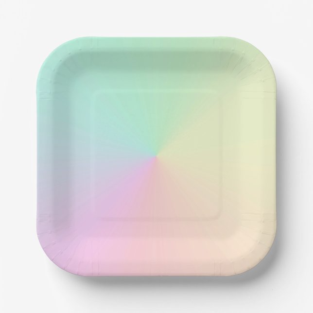 Muted Gradient Ombre Rainbow Pastel Aesthetic Paper Plate (Front)