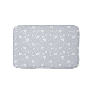 Muted Gray And White Wildflower Pattern Bath Mat