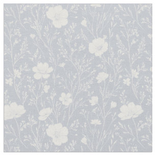 Muted Gray And White Wildflower Pattern Fabric