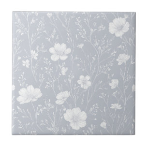 Muted Gray And White Wildflower Pattern Tile