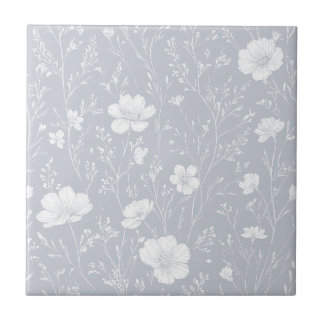 Muted Gray And White Wildflower Pattern Tile