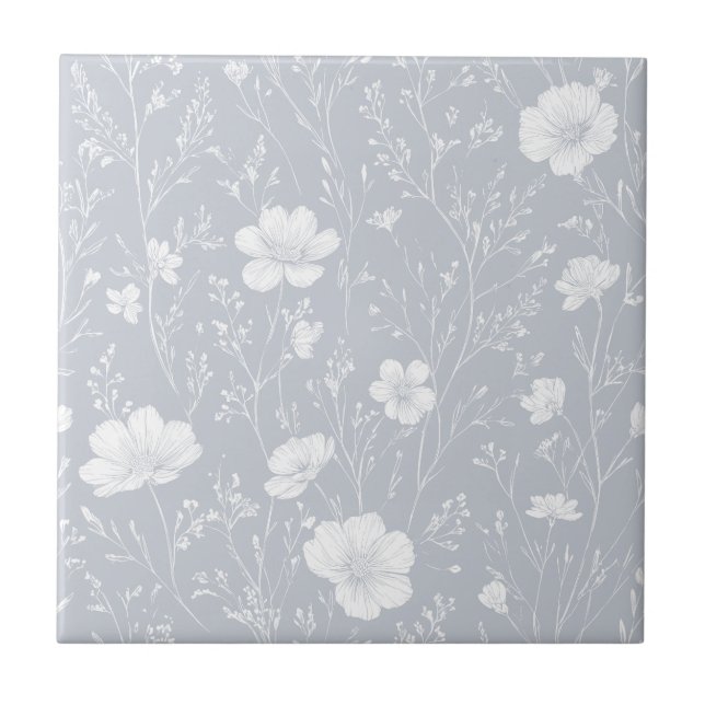 Muted Gray And White Wildflower Pattern Tile (Front)