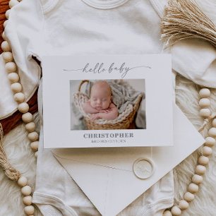 Muted Gray Hello Baby Photo Announcement Card