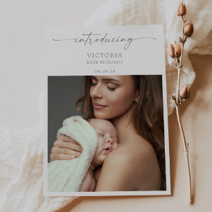 Muted Gray Minimalist Photo Baby Announcement Card