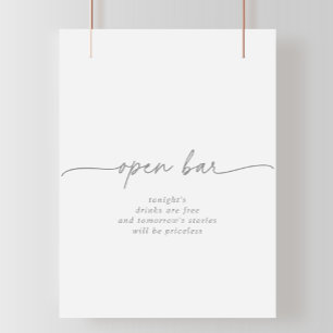 Muted Gray Simple Minimalist Wedding Open Bar Sign
