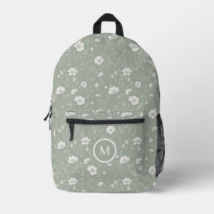 Muted Green And White Wildflower Pattern Printed Backpack