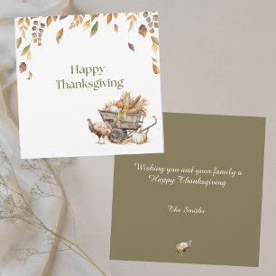 Muted Green Elegant Fall Leaves Happy Thanksgiving Card
