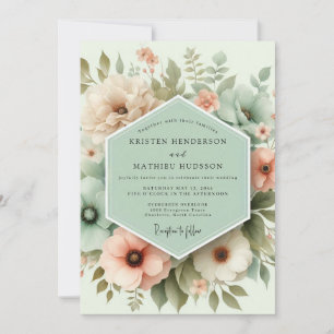 Muted Green Floral Whimsy Wedding Invitation
