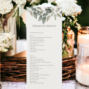 Muted Green Foliage Order of Service Wedding Card