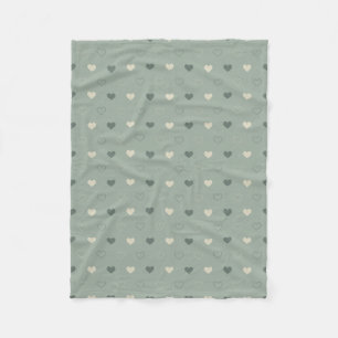 Muted Green Heart Grid Seamless Pattern Fleece Blanket