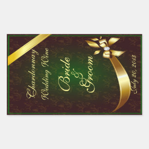 Muted Green Lace & Gold Wedding Wine Label Sticker