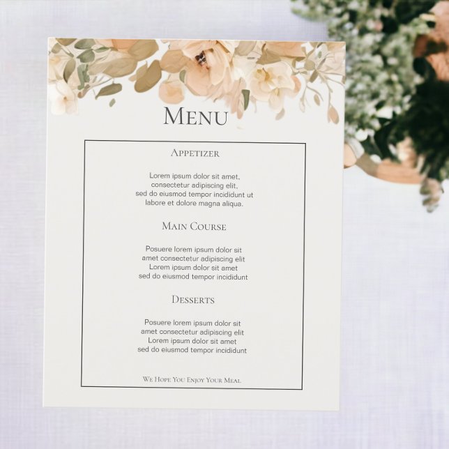 Muted Green Peach Flower Personalised Wedding Menu (Muted Green Peach Flower Personalized Wedding Menus from Ricaso)
