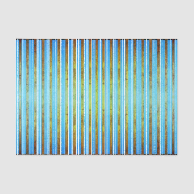 Muted Green, White, and Teal Striped  Tissue Paper (Front)