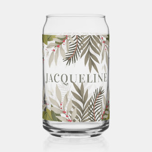 Muted Greenery with Name Can Glass
