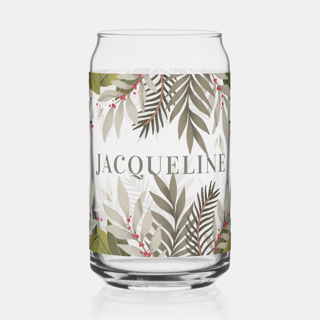 Muted Greenery with Name Can Glass (Front)