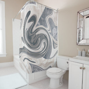 Muted grey and white marble shower curtain