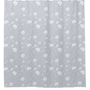 Muted Grey And White Wildflower Pattern Shower Curtain