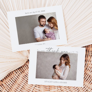 Muted Grey Minimalist Baby Photo Thank You Card