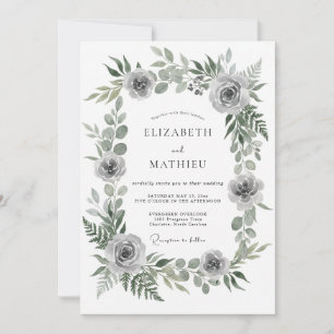 Muted Grey Ranunculus Eucalyptus Wedding Invitation
