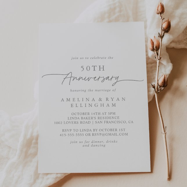 Muted Grey Simple Minimal 50th Wedding Anniversary Invitation (Creator Uploaded)