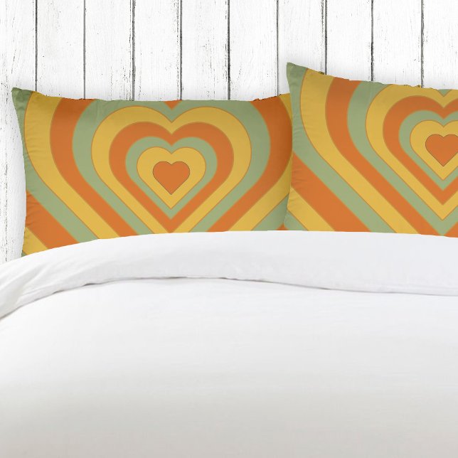 Muted Groovy Retro Seventies Layered Heart Pillowcase (Creator Uploaded)