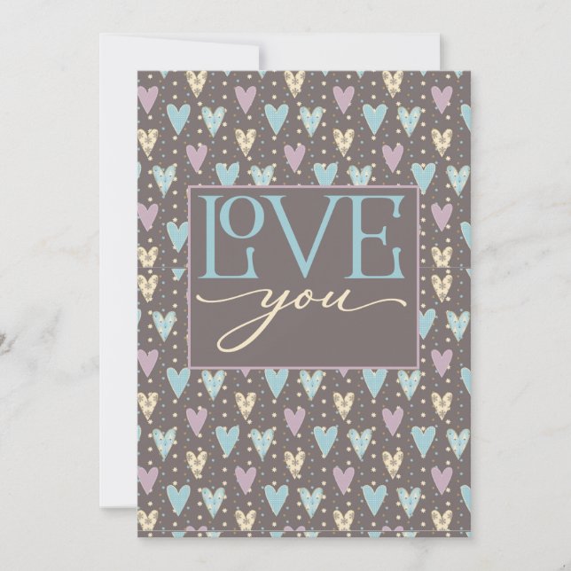 Muted Hearts, LOVE you, VALENTINES  Holiday Card (Front)