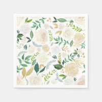Muted Ivory Floral Pattern with Greenery White