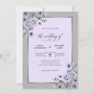 Muted Lavender Painted Foliage Wedding Invitation